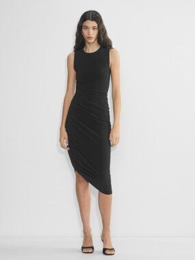 NEW Aritzia Wilfred Smooth Matter Eavesdrop midi slip on ruched strech Dress xs